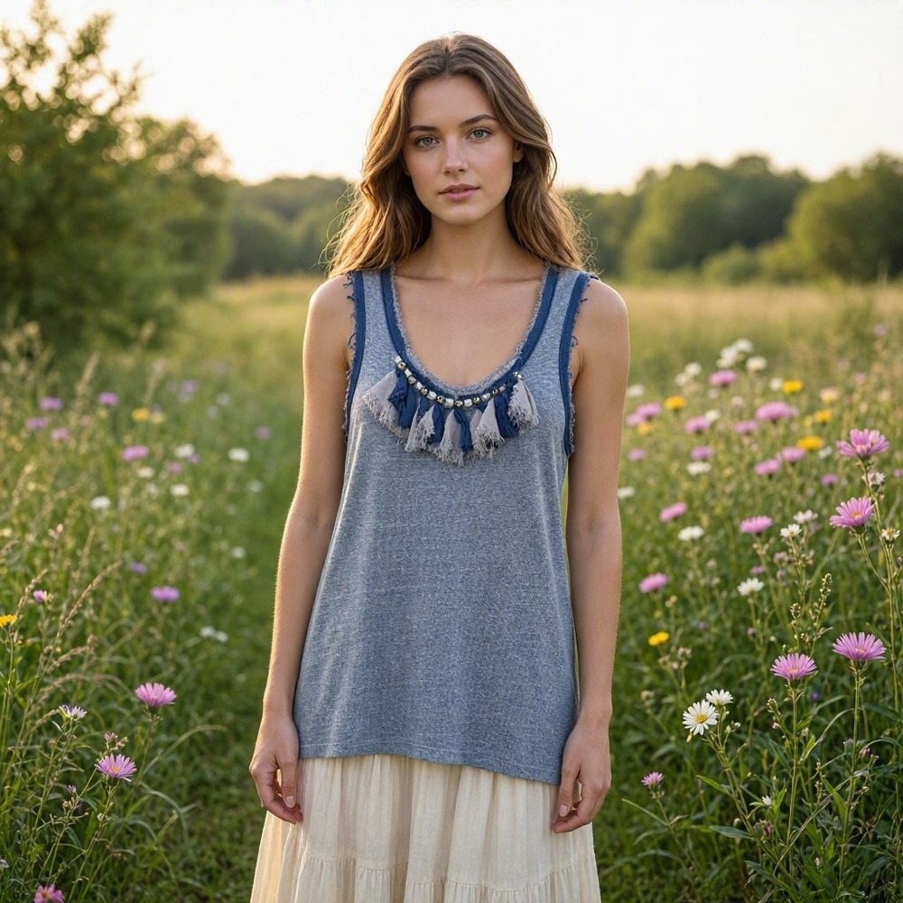 Top Cottagecore Whimsigoth Boho Bohemian Sleeveless Tassel Tank Anthropologie L